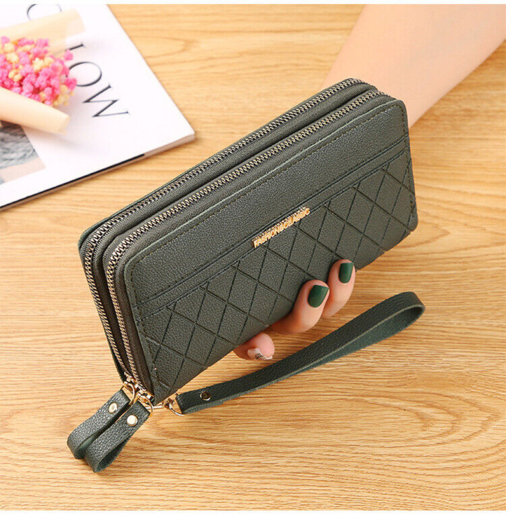 Women‘s Large Capacity Leather Wristlet Clutch Wallet Long Cell Phone Bag Zipper