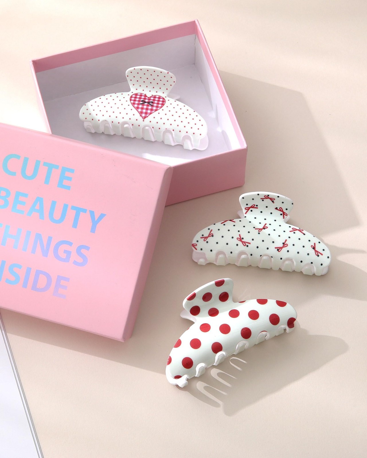 3Pcs Acrylic Hair Claw Clips for 1 Count (Pack of 3), Polka dot / Heart