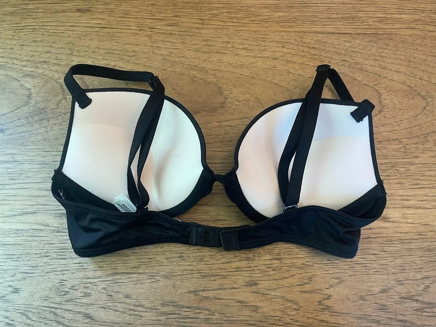 PINK Victoria’s Secret Black Script Logo 34DD Wear Everywhere Super Push Up Bra