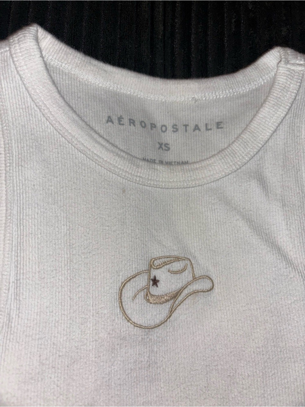 Aeropostale White Tank Top with Embroidered Cowboy Hat