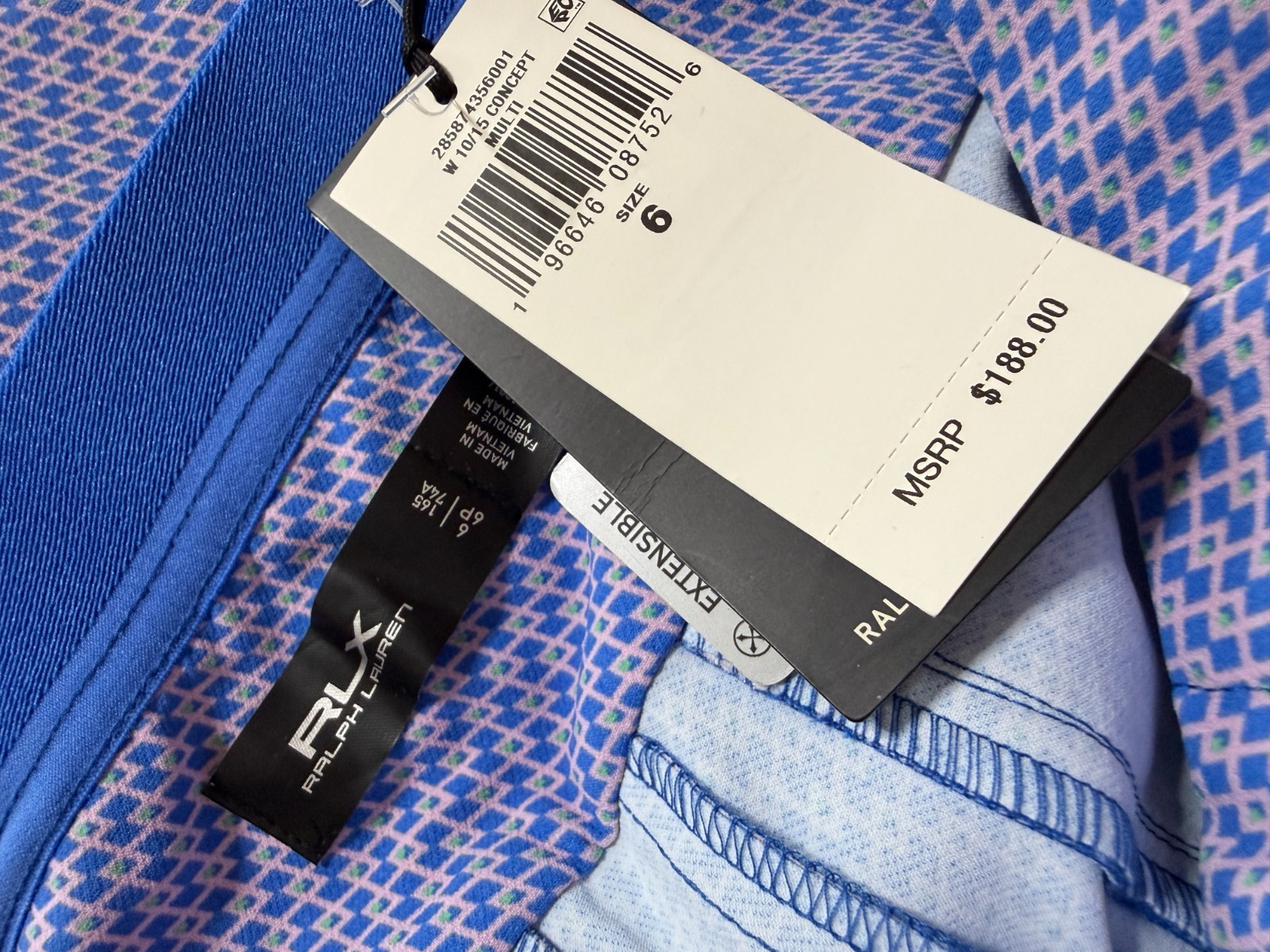 NWT WOMEN’S RLX RALPH LAUREN GOLF PANTS – SIZE: 6 – MULTI LT BLUE W/ PINK (A4.8)
