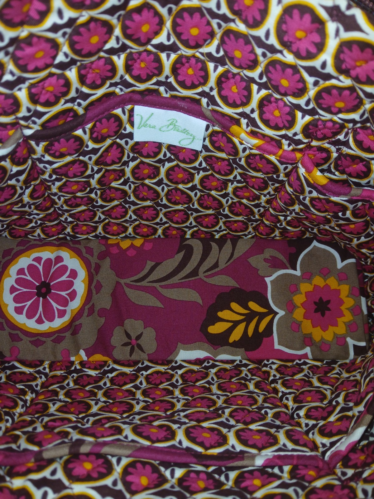 Vera Bradley Women’s Floral Tote Bag Pink Brown Multicolor Zip w/ Inner Pockets