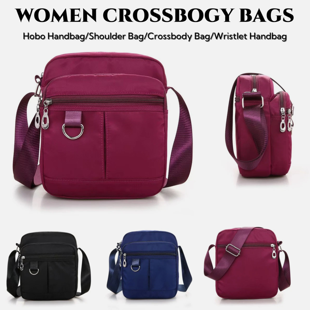 Women Large Waterproof Messenger Cross Body Handbag Bag Shoulder Purse Magenta