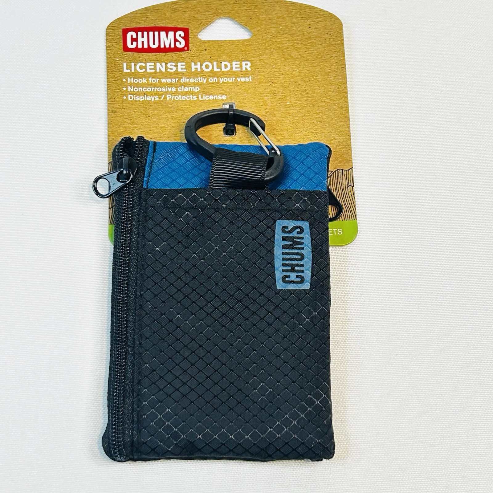 Chums Wallets License Holder Black Blue ID Holder Zipper Keyring