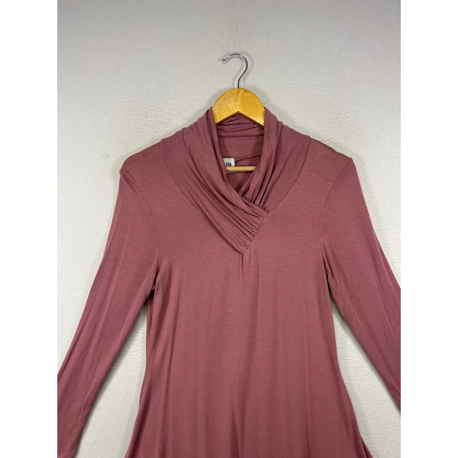 Boho Minimalist One Fashion Women S Mauve Cowl Neck Long Sleeve Flared Tunic Top