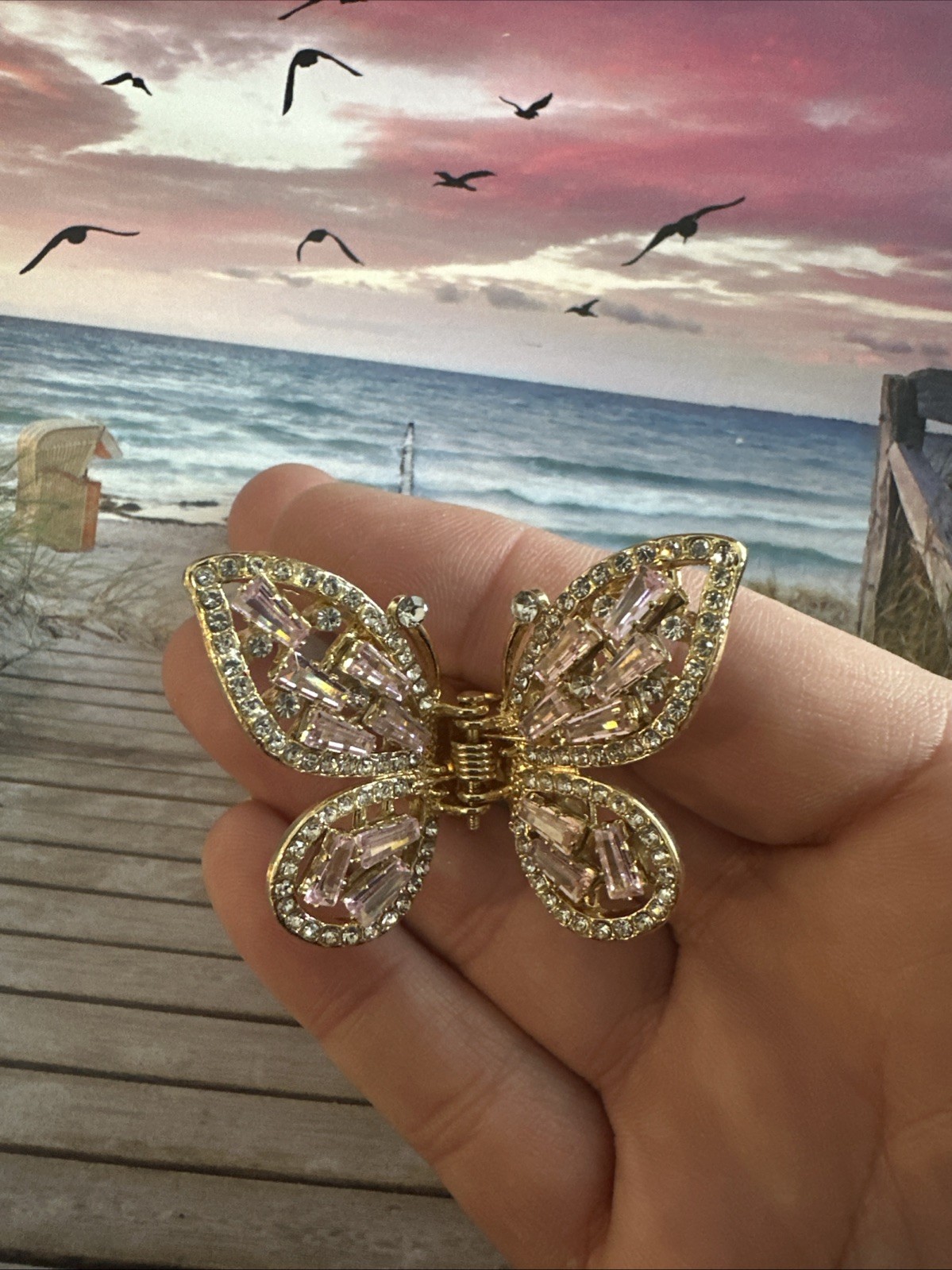 Pink Rhinestones Butterfly Hair Clip, hair Clips 1PCS