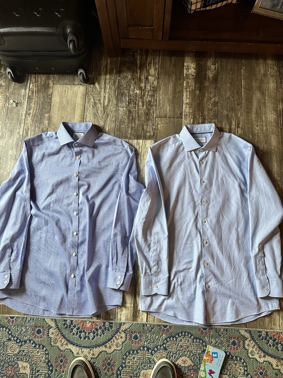 Charles Tyrwhitt Lot 2 Extra Slim Non-Iron Check Dress Shirts 16.5/35 Blue