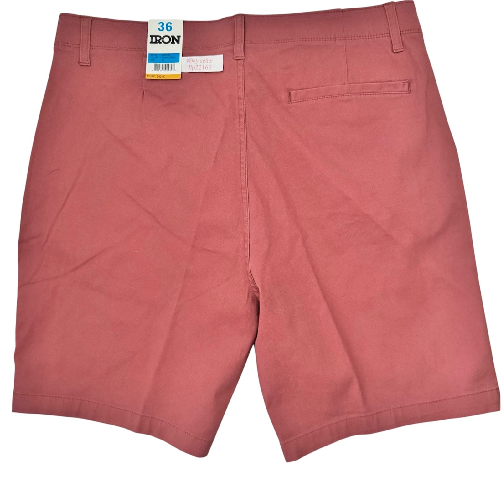 IRON CO Men’s Stretch Shorts (SIZE 36) Flex Waist Flat Front DARK CORAL New Tag