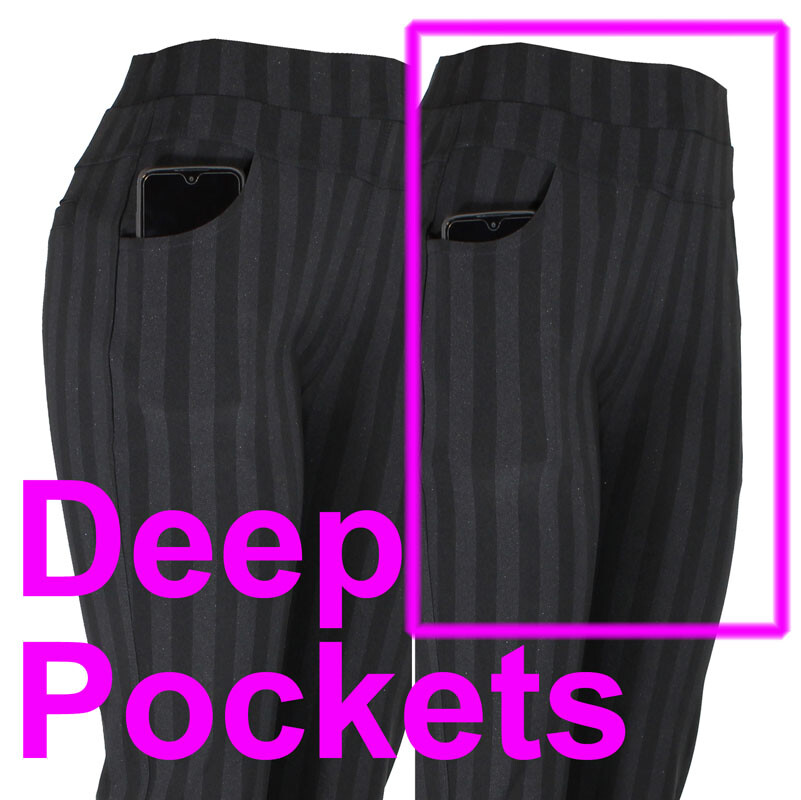 Womens Stretch Dress Pants, 4 Pocket Stripe and Checkered in Black & Navy