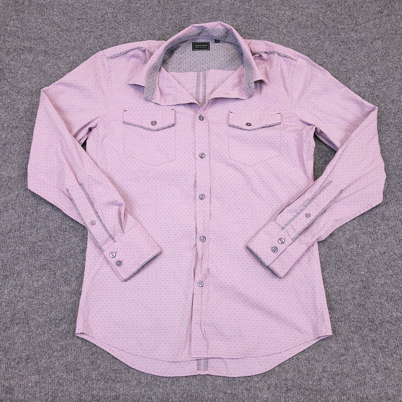 7D 7 Diamonds Weekend Love Shirt Mens Small Soft Lavendar Tonal Geometric Stitch