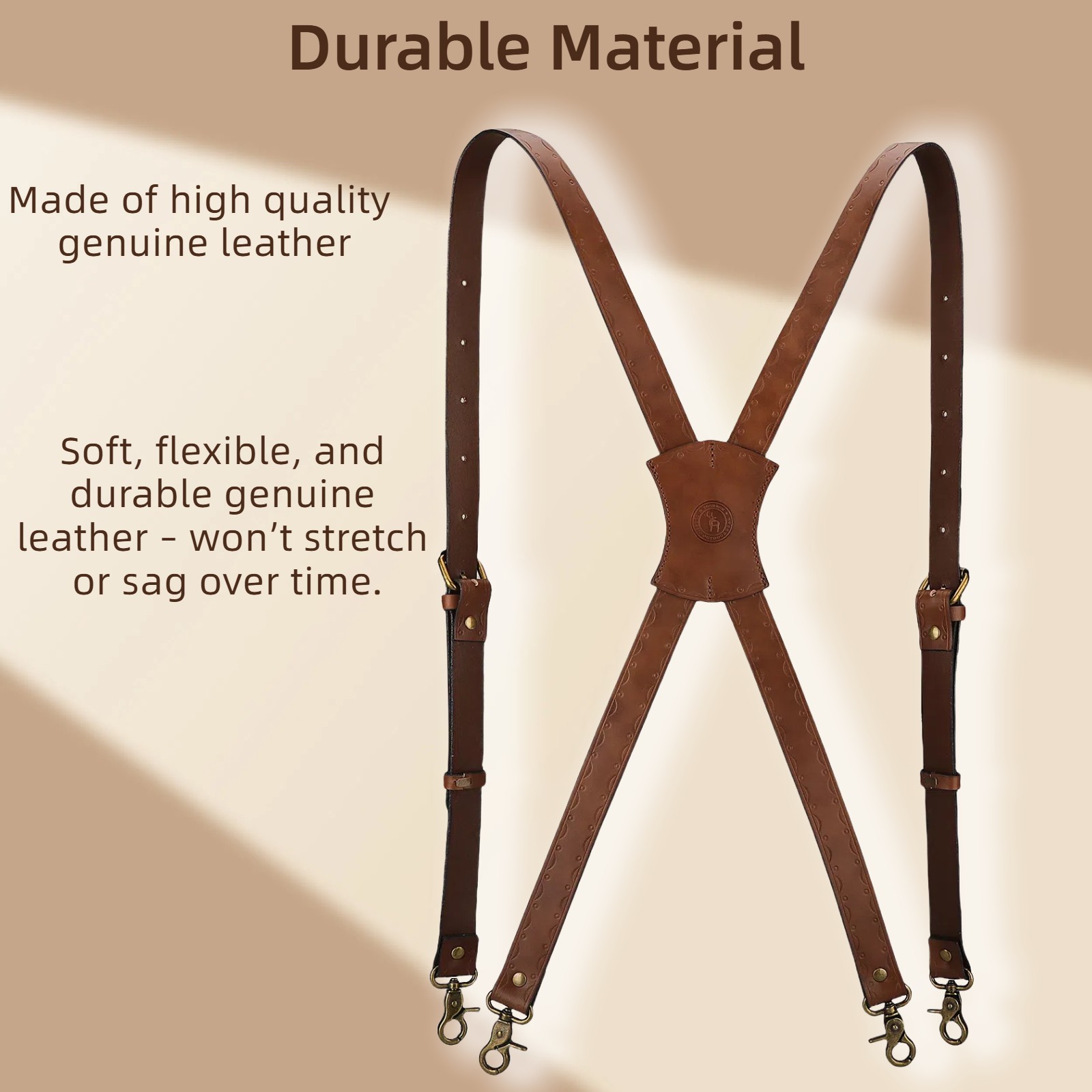 Tourbon Leather Men’s Suspenders X Back Adjustable X-Shaped Hooks Pants Braces