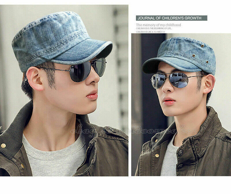 Men Women Denim Flat Cap Golf Visor Baseball Hat Army Sports Cap Sunproof Hat
