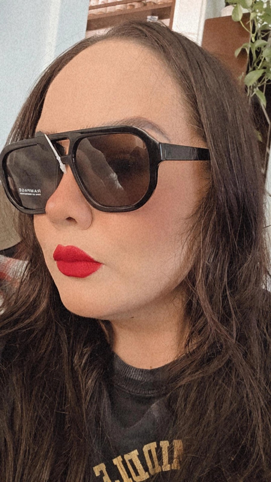 Rampage Women’s Oversized Square Sunglasses Black Plastic Brown Tinted 100% UV