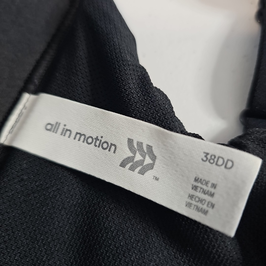 NEW NWT All In Motion Sports Bra 38DD Black Front Zip High Support Adjustable