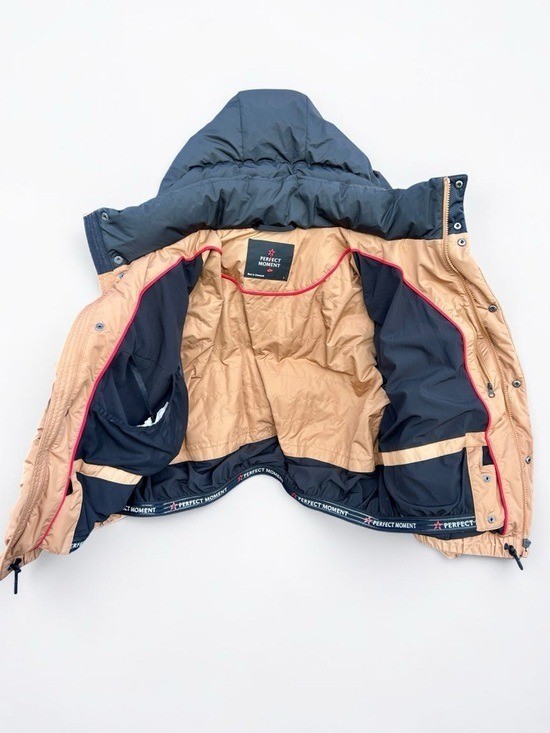 PERFECT MOMENT Moment Tan 2-Tone Quilted Shell Goose Down Ski Jacket Womens Sz L