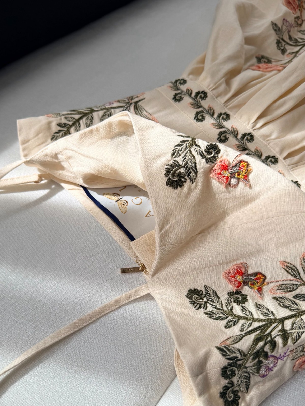Agua Bendita Dress Women Embroidered Floral Mini Dress Tie Strap Summer Size S