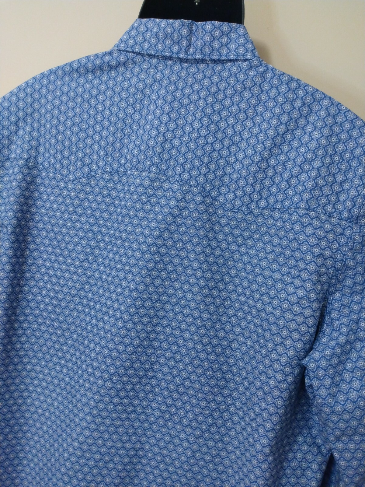 Wrangler Men’s Western Wrancher Cowboy Pearl Snap Shirt Geometric Blue L