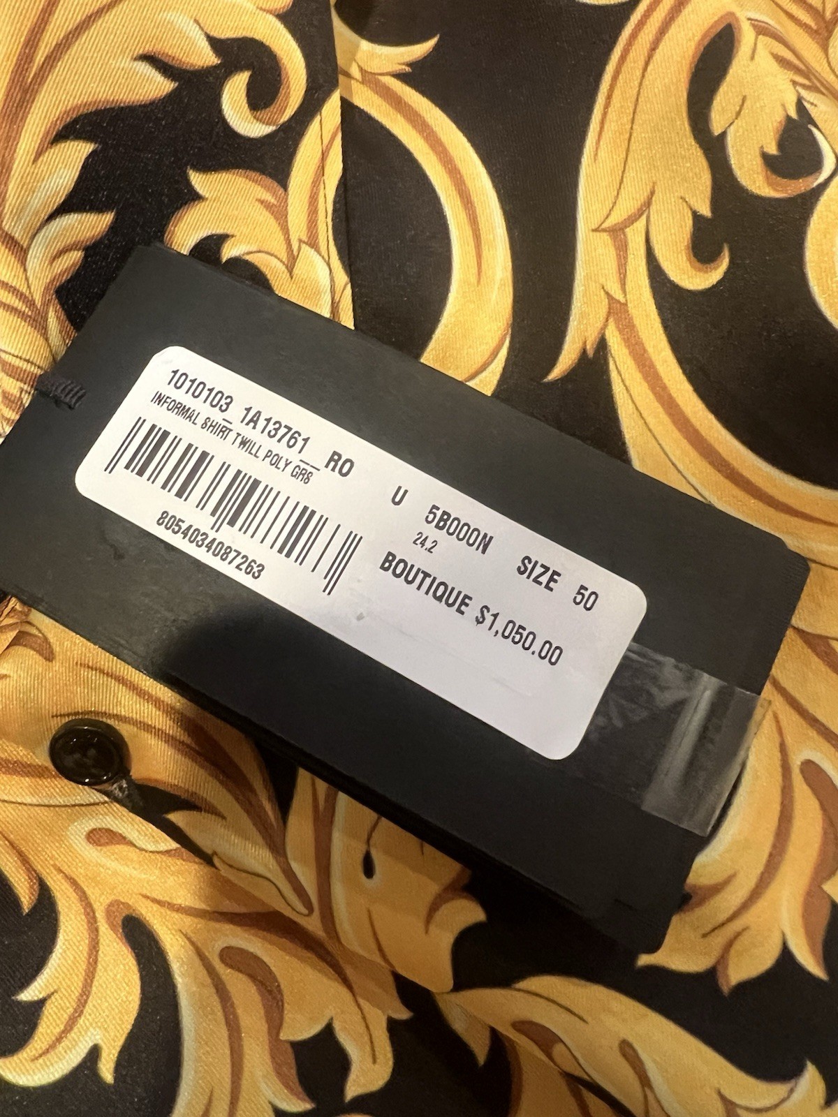 $1050 VERSACE Men’s Black Gold Barocco Shirt 50 LARGE See Measurements