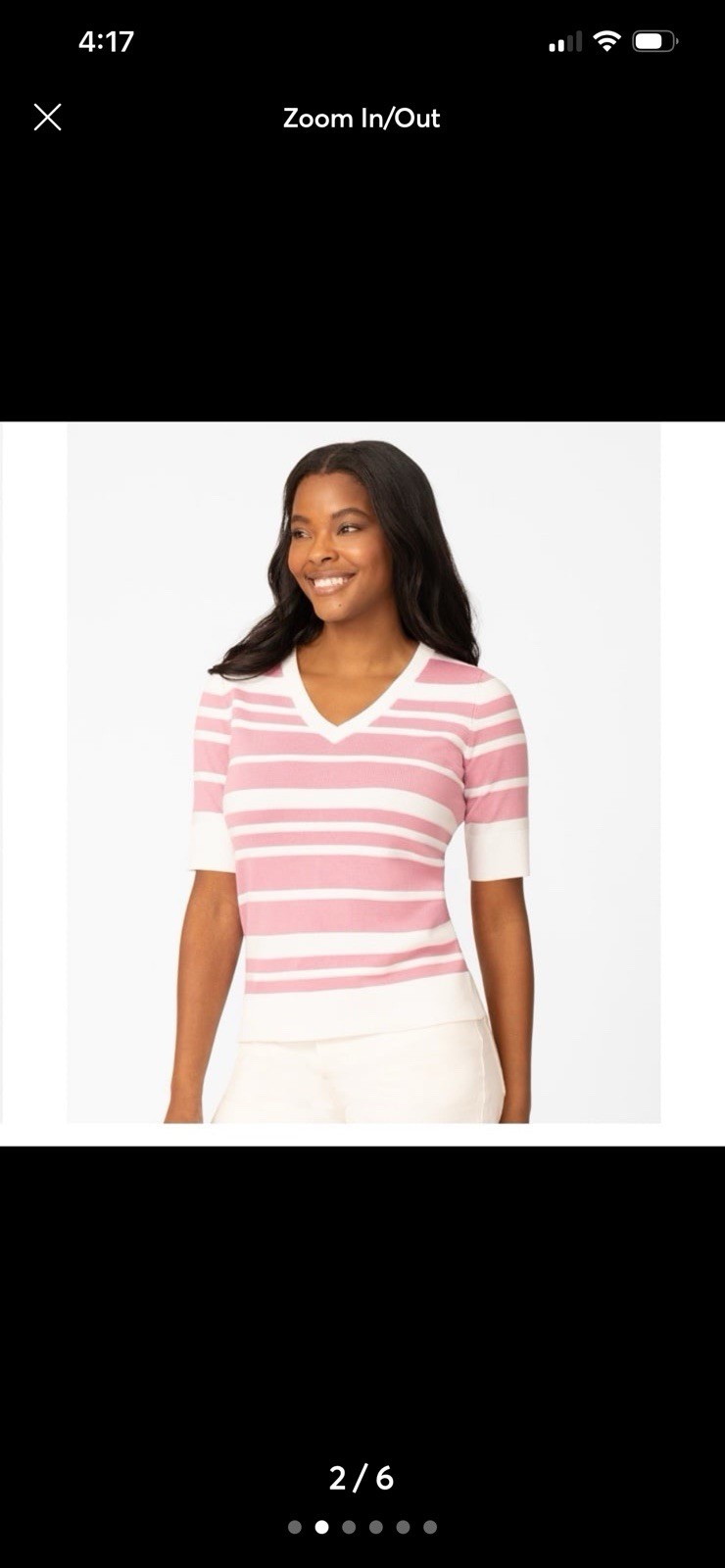 NWT Melissa Paige Women’s Petite Textured Stripe V Neck Top Pink &white Size PM