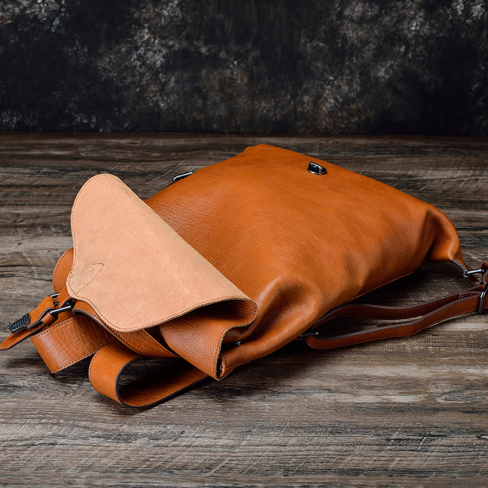 Erivis Women’s Brown Backpack Leather Durable Buckles Zipper Pockets