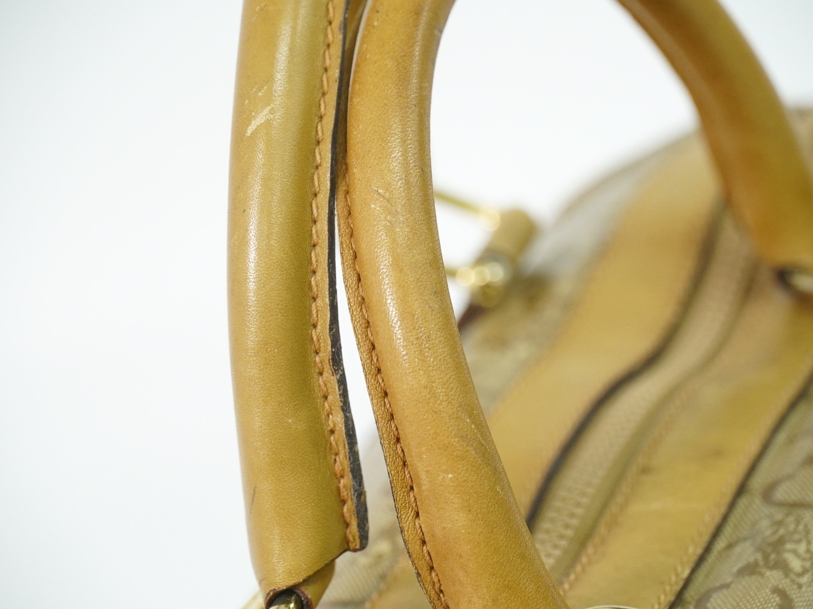 CELINE C Macadam PVC Boston Handbag Beige Gold