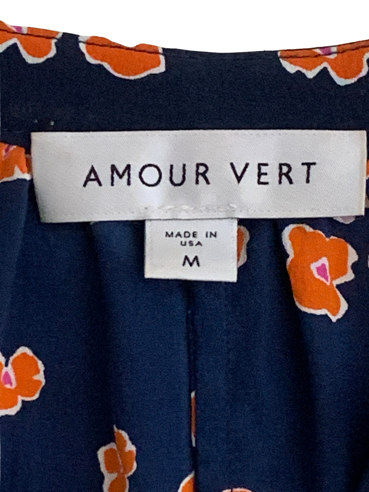 Amour Vert Size Medium100% Silk Womens Top Blue Orange Pink Flowers