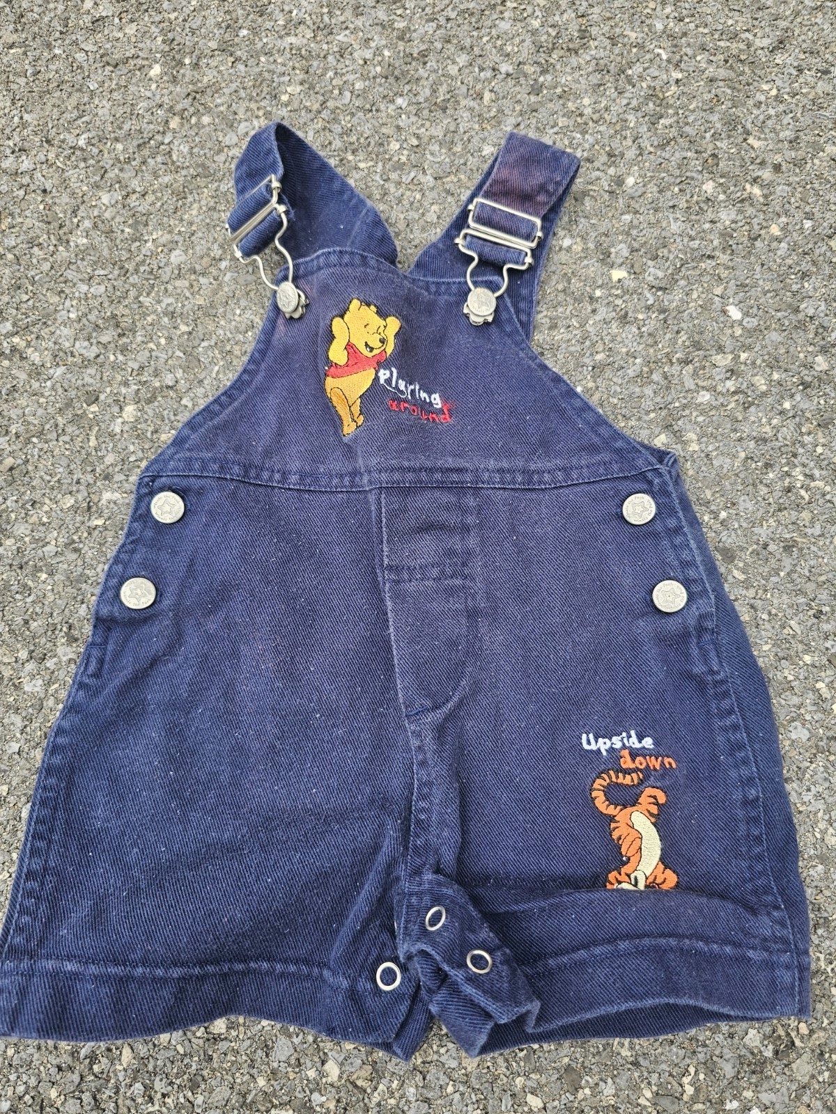 Infant Vtg Winnie The Pooh Tigger Embroidered Denim Short Overalls 12 months