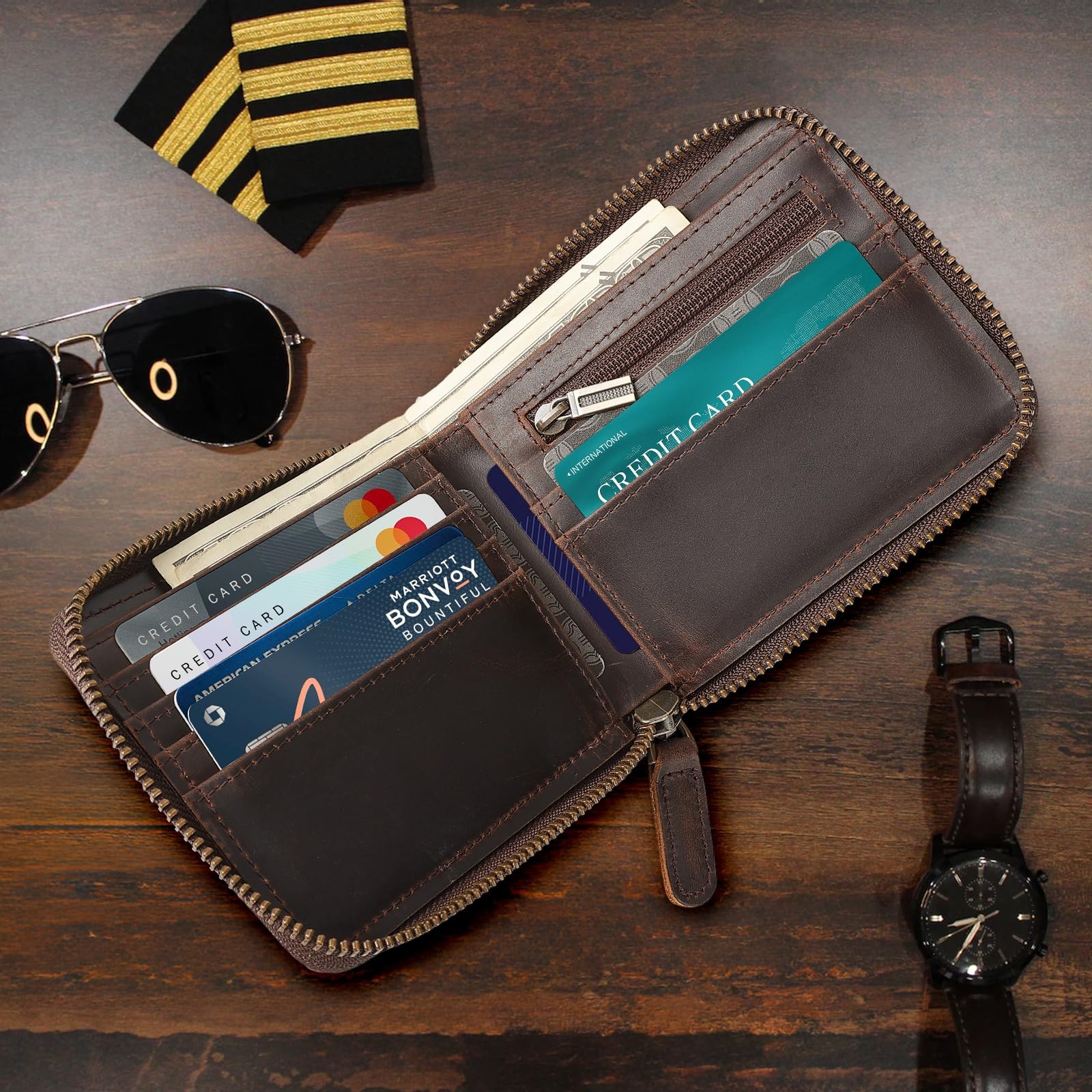 Polare Full Grain Leather Wallet for Men Bifold RFID Blocking Cash Credit Car…