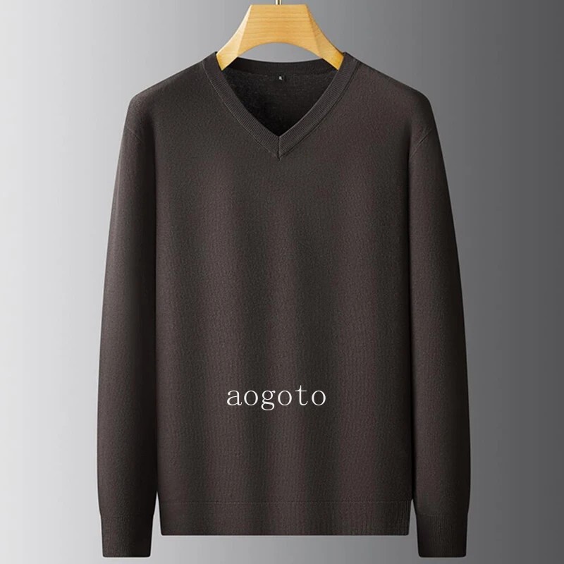 Autumn Winter V-Neck Sweater Men Soft Warm Cashmere Pullover Mens Sweaters