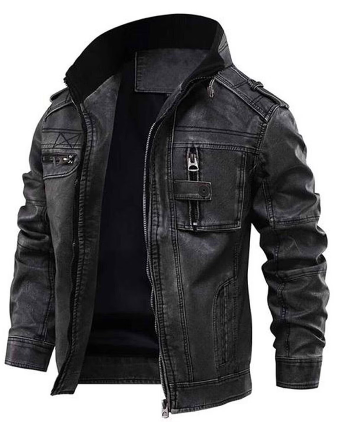 Men’s Real Leather Motorcycle Distressed Biker Jacket Bomber Black