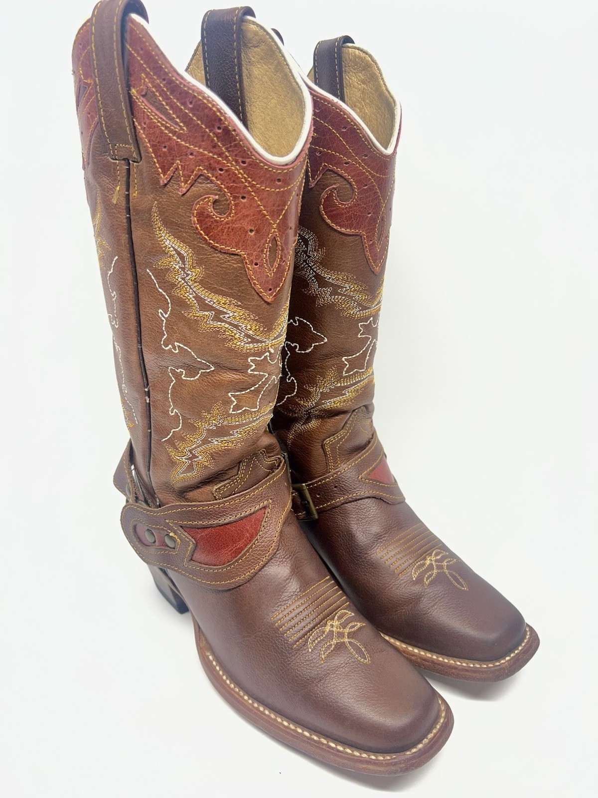 Reyme Western boots Women size 7.5US 24.5 MX square toe with Spur strap Made MEX
