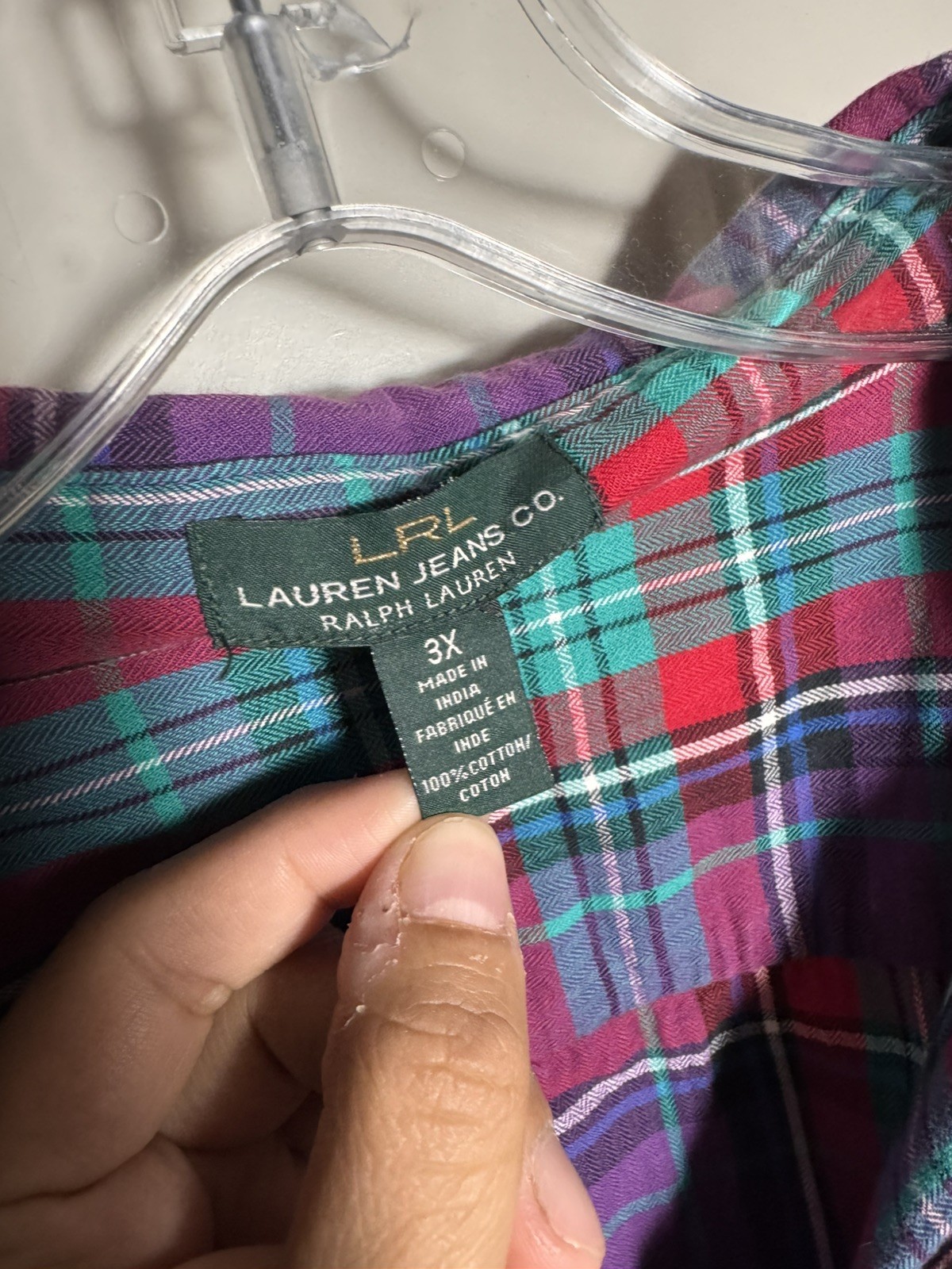 LRL Ralph Lauren Jeans Women 3X Plaid Multicolor Button Up Shirt Pocket Cotton