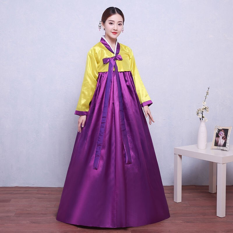 Ethnic Korean Hanbok Modern Women Asian Folk Stage Dance Performance Costume