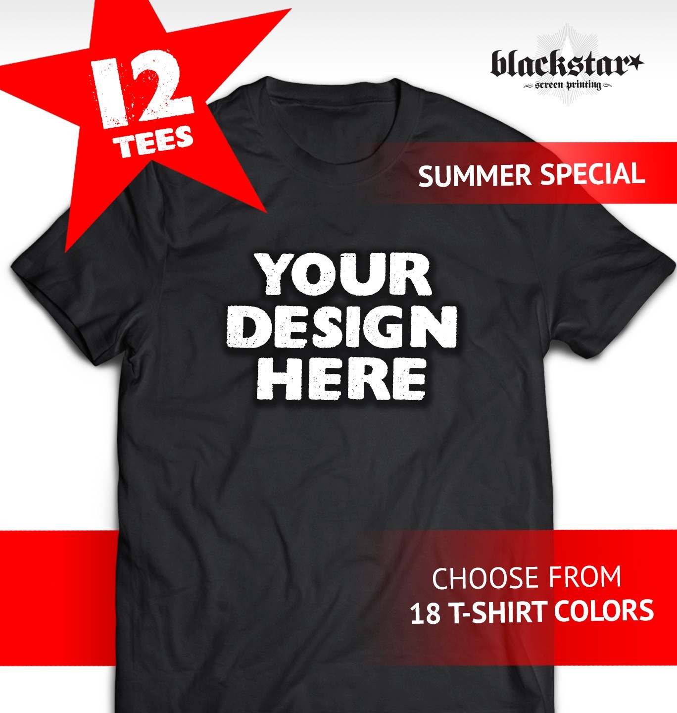 SUMMER SPECIAL! GILDAN 12 LIGHTWEIGHT T-SHIRTS CUSTOM SCREEN PRINTING 1-COLOR