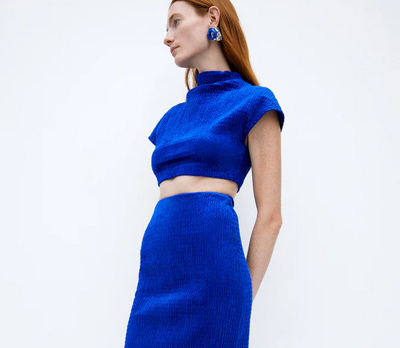 TOVE Alina Batwing Top Womens 42 (US 10) Deep Blue Crinkle Velvet Crop NEW