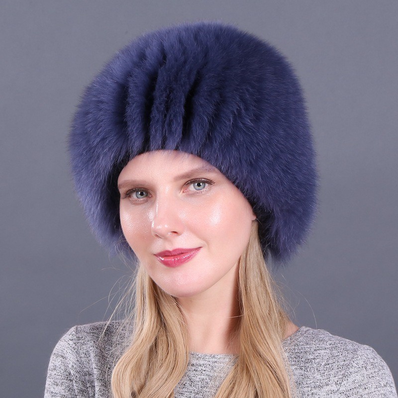 Winter Women Warm Rabbit Fur Fox Fur Hat Outdoor Fluffy Knitted Hat Cap