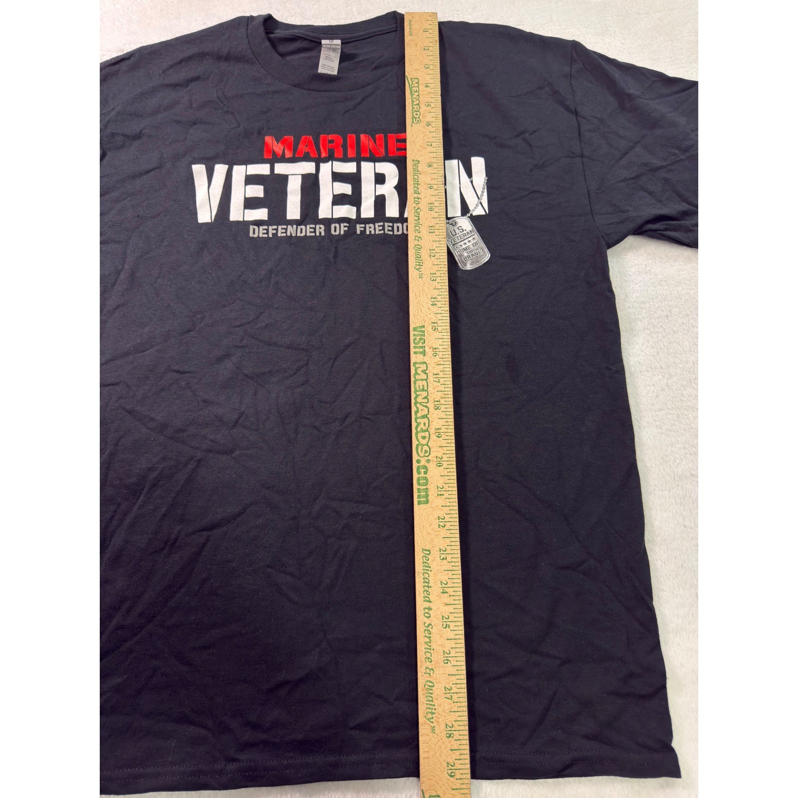 Gildan Ultra Cotton Black Marine Veteran Defender of Freedom Graphic Tee Mens L