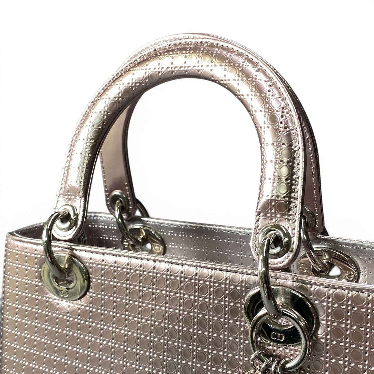 Christian Dior Lady Handbag Metallic Pink Bag Ta1 Used