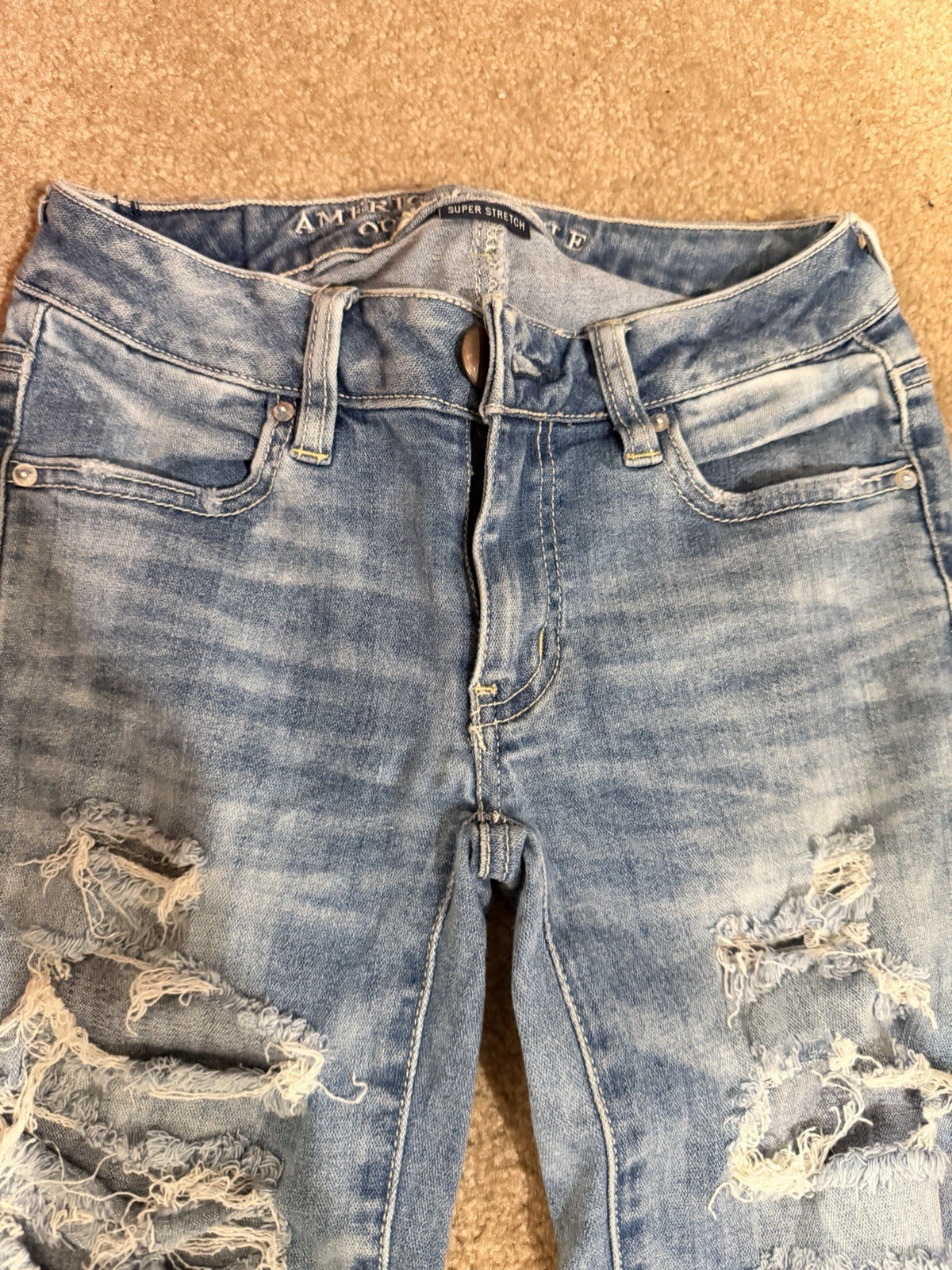 American Eagle Womens Jegging Ankle Highly Ripped Acid Wash Light Jeans Size 00