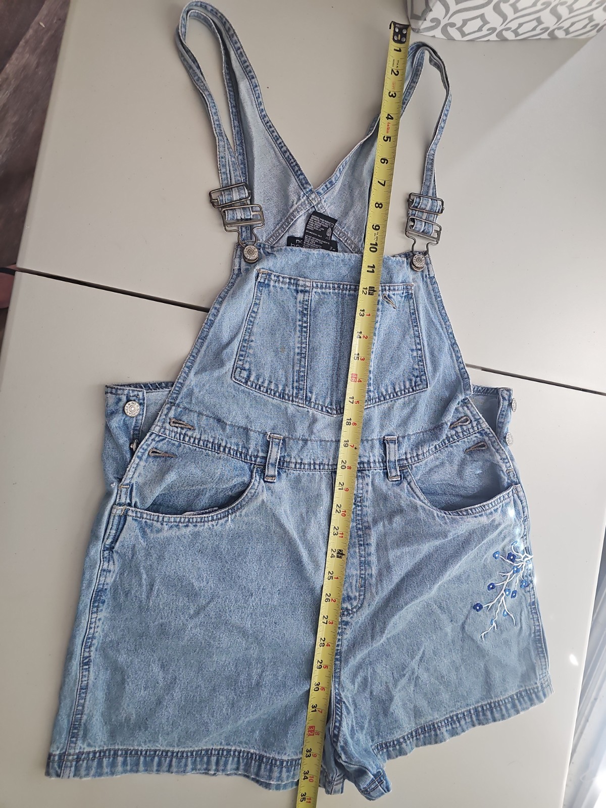 No Boundaries Juniors Denim Bib Overall Shorts Distressed Stretch Size Vintage