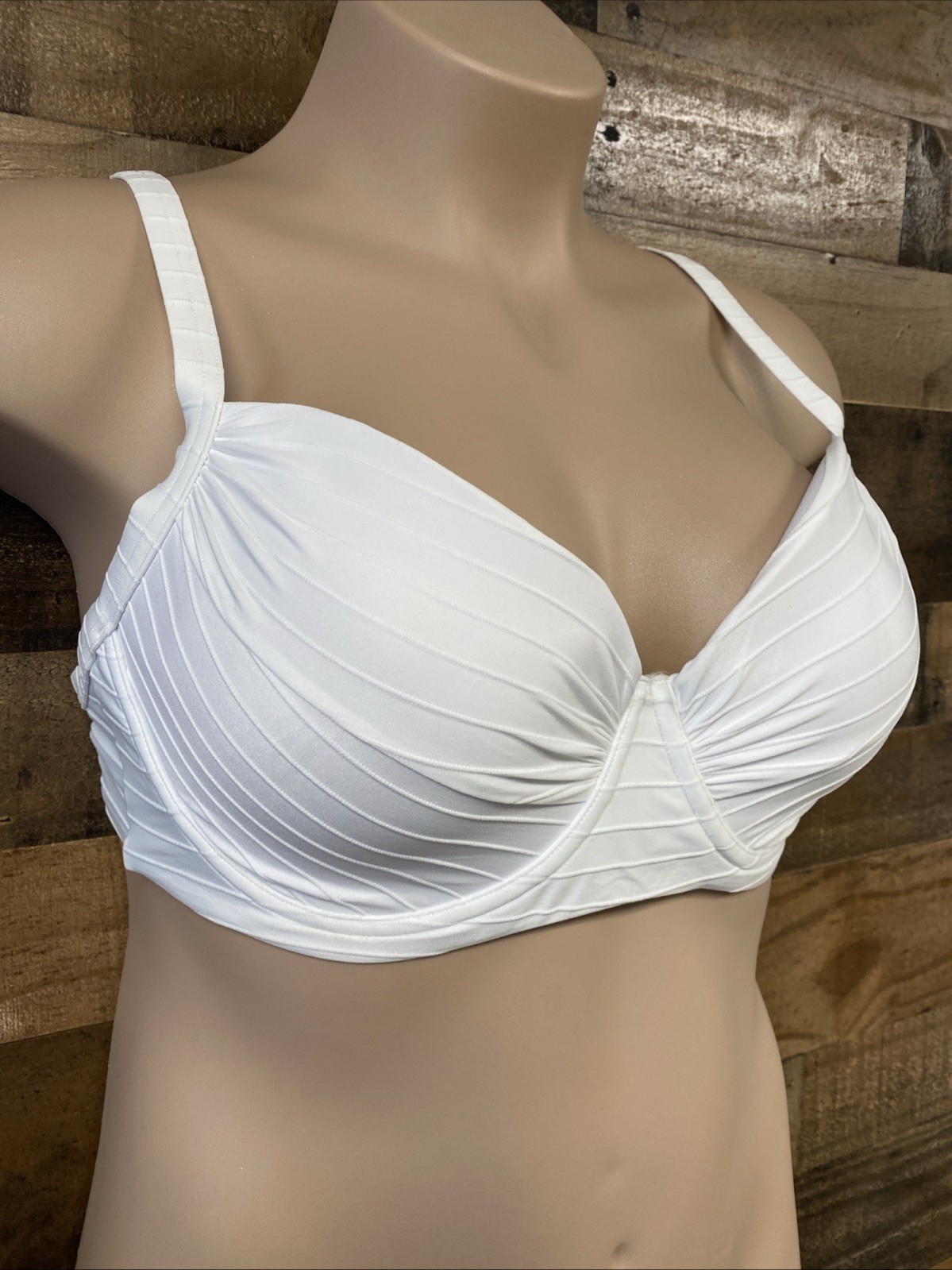 Lands End White Ribbed Retro Underwire Bikini Top Swimwear Size 14 New