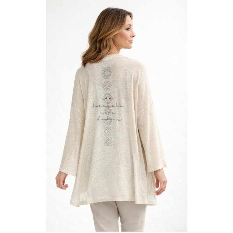 Nogah Chakras Kimono Top O/S Natural Ivory Linen Blend NEW Art to wear