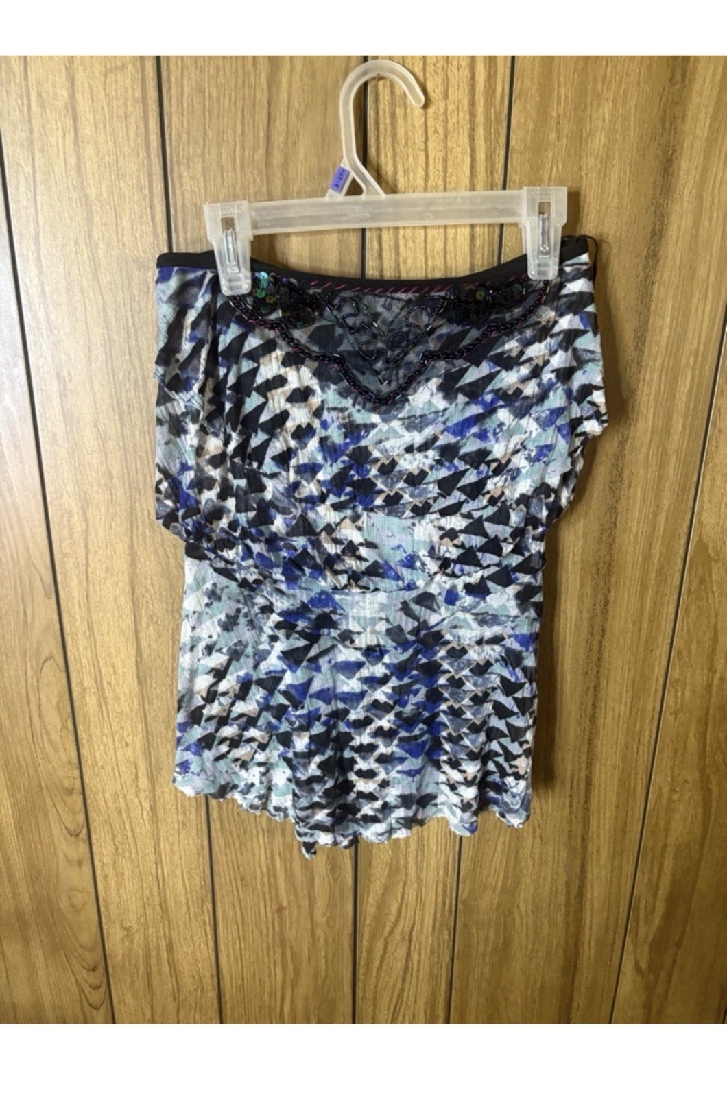 Free People Women’s Blue/White/Black Geometric Lace Trim Camisole Top Size XS