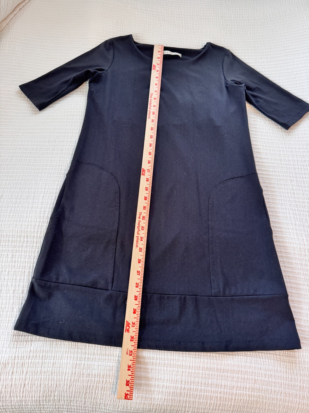 Susana Monaco Tunic Dress M pockets 3/4 Sleeve Minimalist Modern Knit Black