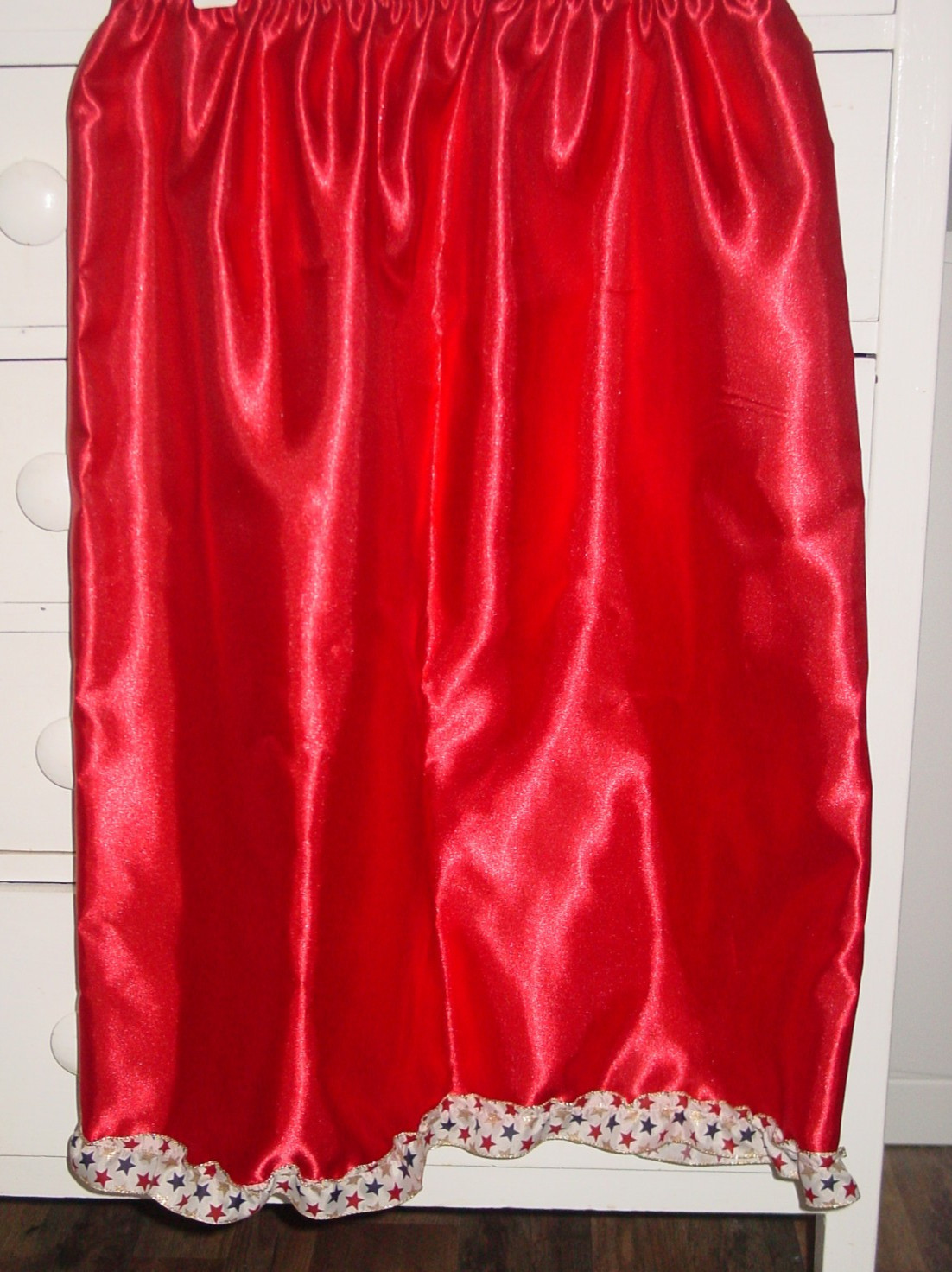 4th Of July Memorial Red Satin Half Slip Star Trim 28″-48″ Sissy-XXL 1X 2X NEW