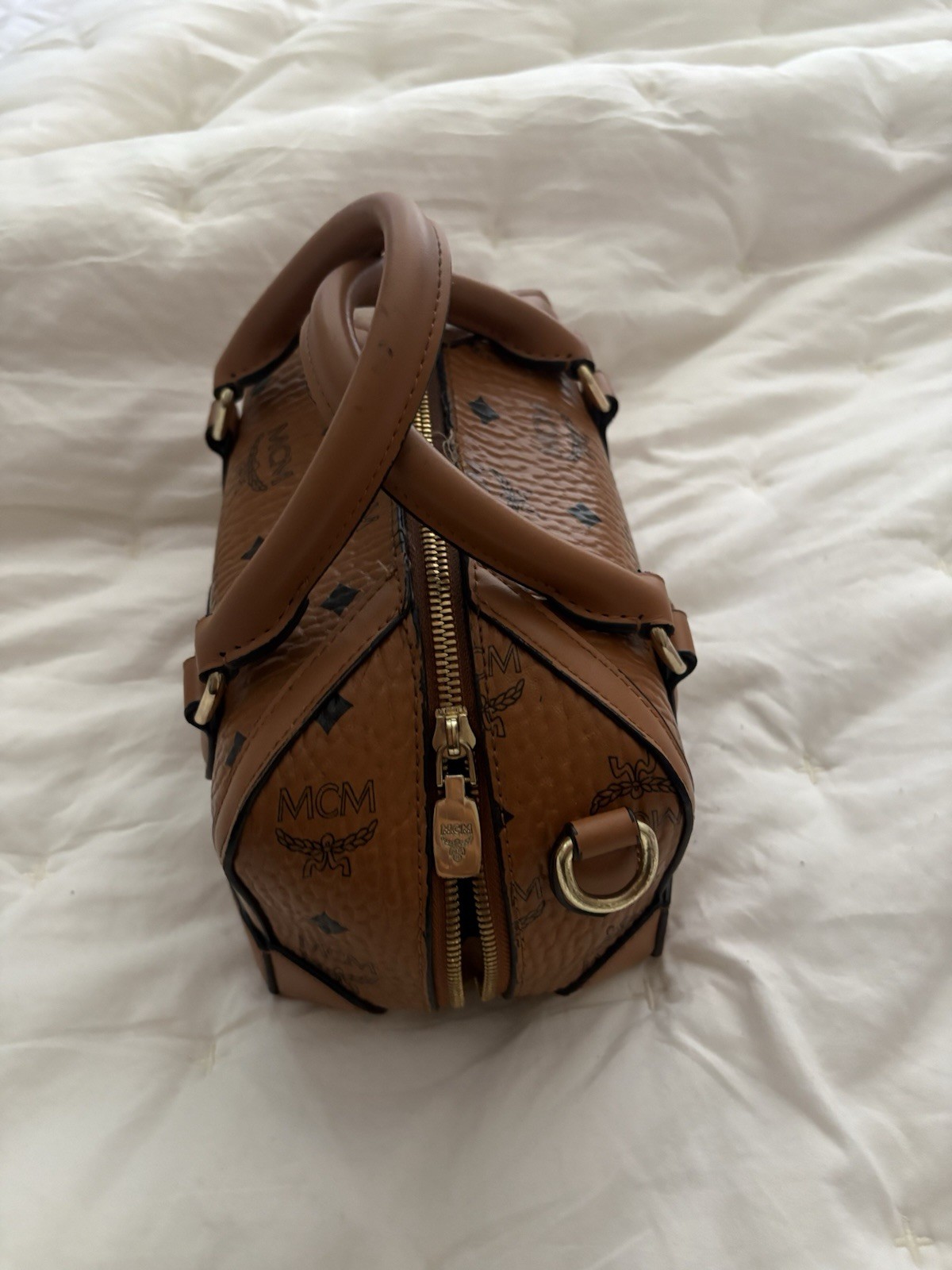 MCM Brown Monogram Satchel Top Handle w/ Detachable Crossbody Strap