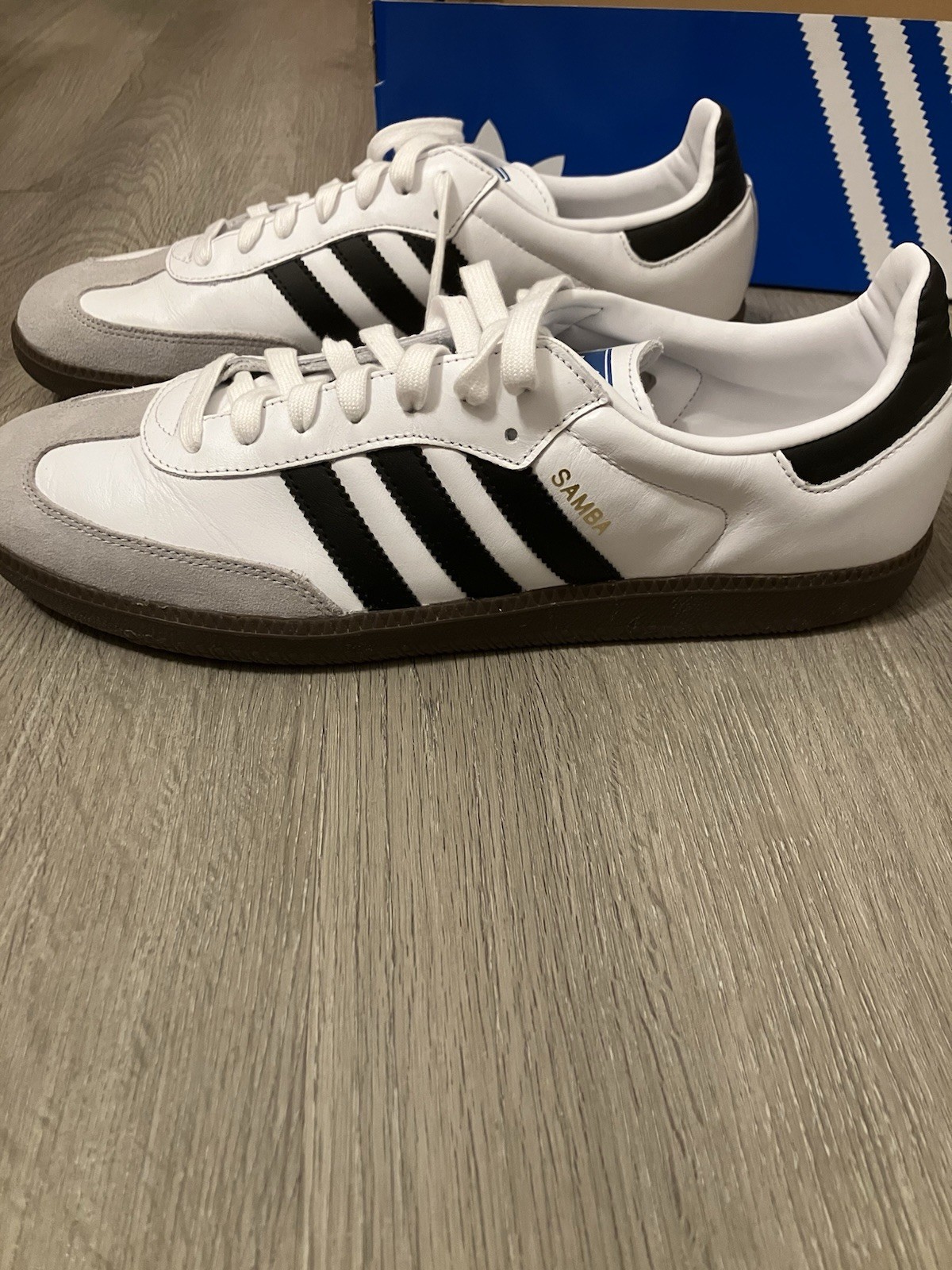 adidas Samba Men’s Sneaker US 12 White/Brown/Gray/Black Leather Lace-Up