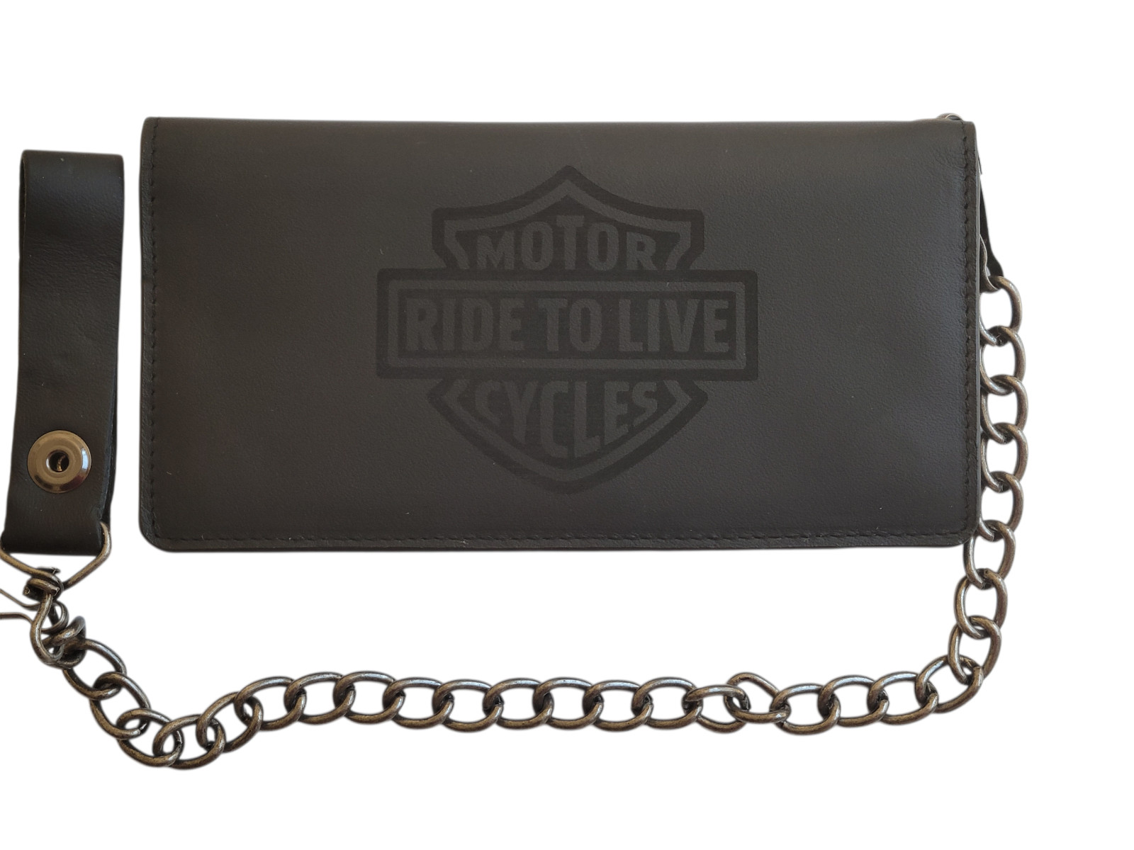 Ride To Live Genuine Leather Biker Long Wallet With Chain Black BiFold 7″ Wallet