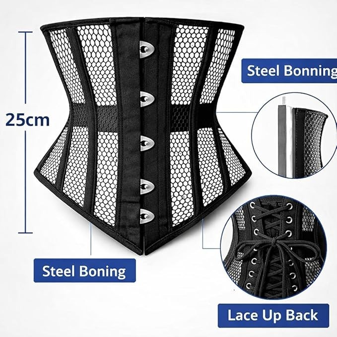 Mesh Underbust Corset Waist Trainer Steel Boned Breathable Cotton Shaper