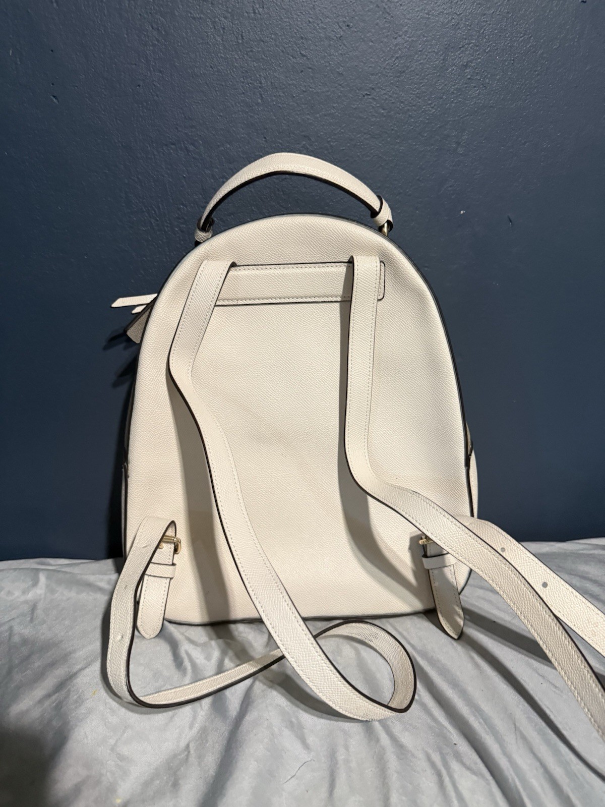 Coach White Logo Backpack Zip Closure Front Zip Pocket Gold Hardware